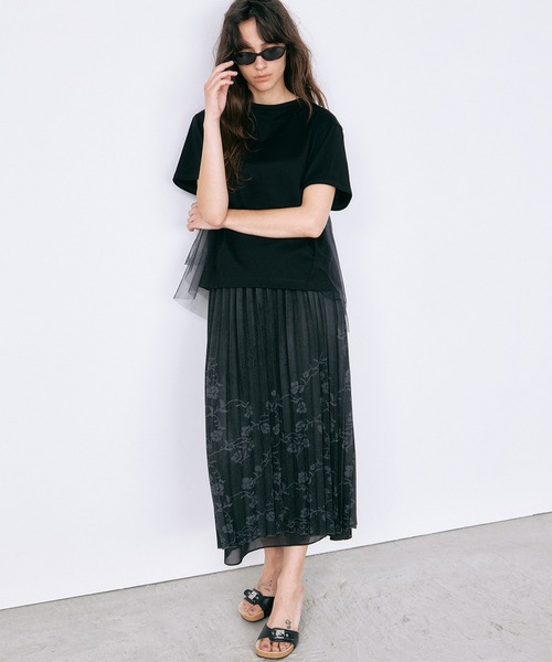 tシャツ チュールパネルAラインTシャツ / Tulle Panel A-Line T-Shirt レディースの画像