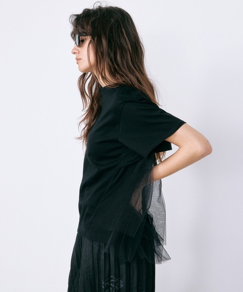 tシャツ チュールパネルAラインTシャツ / Tulle Panel A-Line T-Shirt レディースの画像
