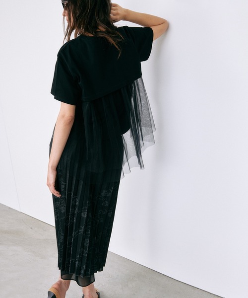 tシャツ チュールパネルAラインTシャツ / Tulle Panel A-Line T-Shirt レディースの画像