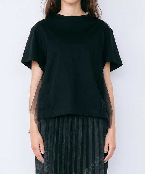tシャツ チュールパネルAラインTシャツ / Tulle Panel A-Line T-Shirt レディースの画像