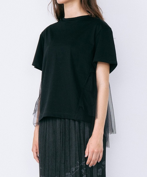 tシャツ チュールパネルAラインTシャツ / Tulle Panel A-Line T-Shirt レディースの画像