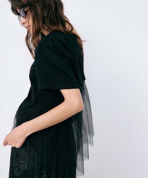 tシャツ チュールパネルAラインTシャツ / Tulle Panel A-Line T-Shirt レディースの画像