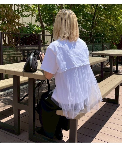 tシャツ チュールパネルAラインTシャツ / Tulle Panel A-Line T-Shirt レディースの画像