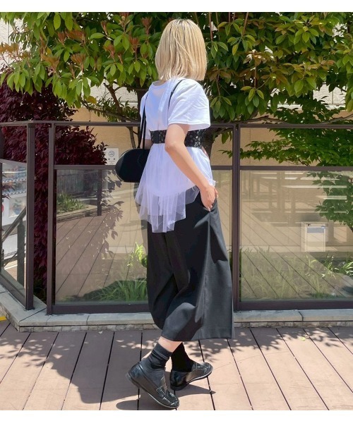 tシャツ チュールパネルAラインTシャツ / Tulle Panel A-Line T-Shirt レディースの画像