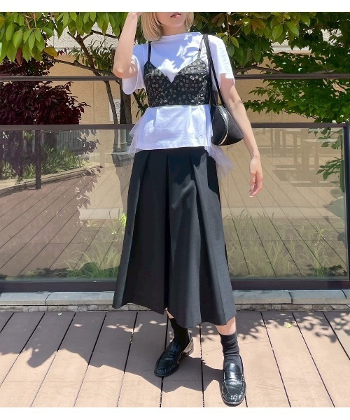 tシャツ チュールパネルAラインTシャツ / Tulle Panel A-Line T-Shirt レディースの画像