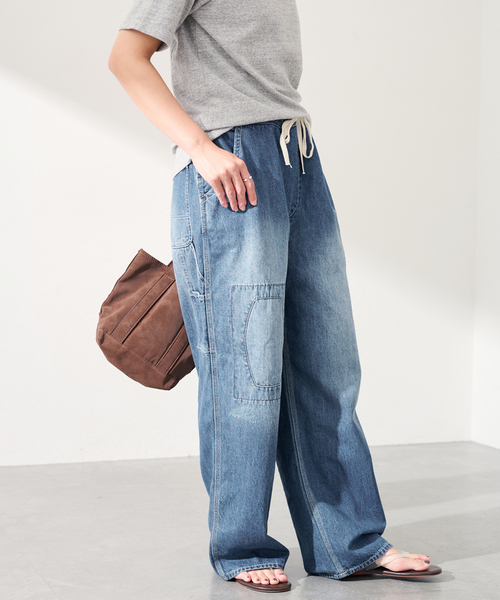 ワイドパンツ ジーンズ デニム デニムパンツ JOHNBULL/ジョンブル ライトデニムビブレスワークパンツ レディースの画像
