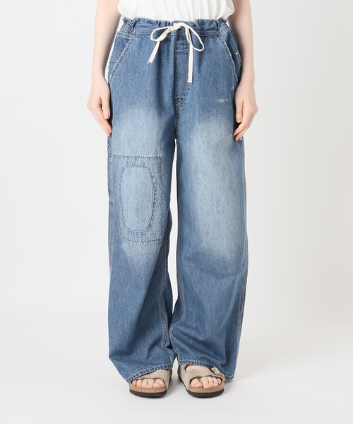 ワイドパンツ ジーンズ デニム デニムパンツ JOHNBULL/ジョンブル ライトデニムビブレスワークパンツ レディースの画像