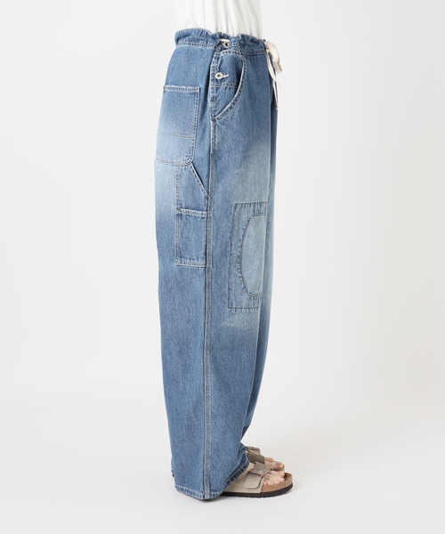 ワイドパンツ ジーンズ デニム デニムパンツ JOHNBULL/ジョンブル ライトデニムビブレスワークパンツ レディースの画像