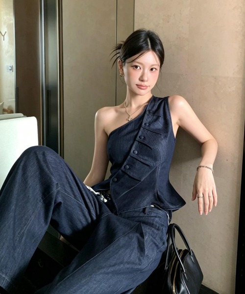 FAVORITO セットアップ デニムノースリーブオフショルダートップス