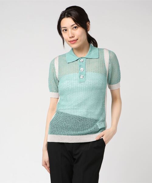 ポロシャツ ポロ MAISON PERE メゾンペール / メタリックポロニット ポロシャツ / 19PR0MA16 レディース MAISON PERE ポロシャツ ポロ メゾンペール / メタリックポロ