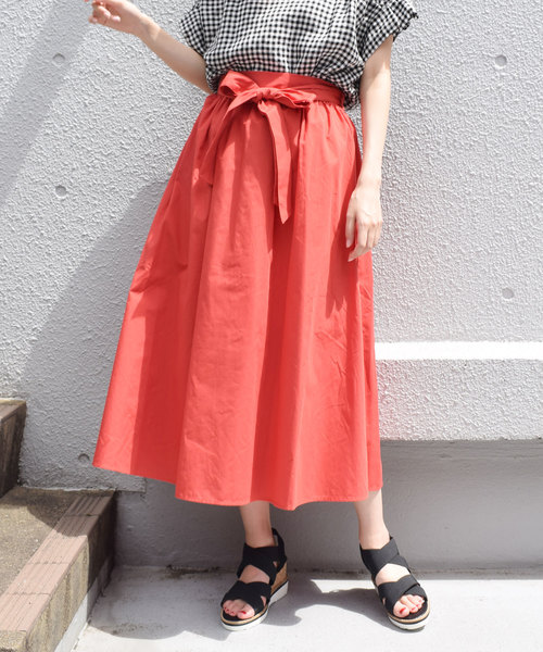 スカート ウエストリボンギャザーロングスカート レディース  
