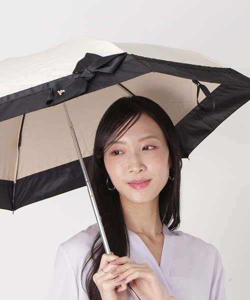 ランバンリボン付き折りたたみ晴雨兼用傘新品未使用品 LANVIN en Bleu 折りたたみ傘 遮光 晴雨兼用折りたたみ日傘 楽折 切り