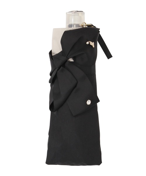 美品＊ランバンオンブルー＊遮光 晴雨兼用折りたたみ日傘　切り継ぎビジューリボン LANVIN en Bleu 折りたたみ傘 遮光 晴雨兼用折りたたみ日傘 切り継ぎ