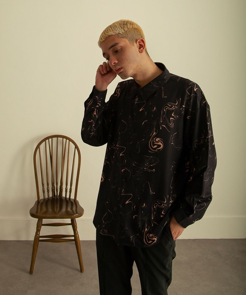 Nilway（ニルウェイ） シャツ 総柄トロミ長袖オーバーサイズシャツ/柄