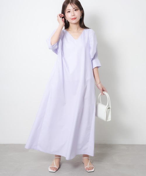 Riberry（リベリー） ワンピース Vネックパフスリーブワンピース「無地