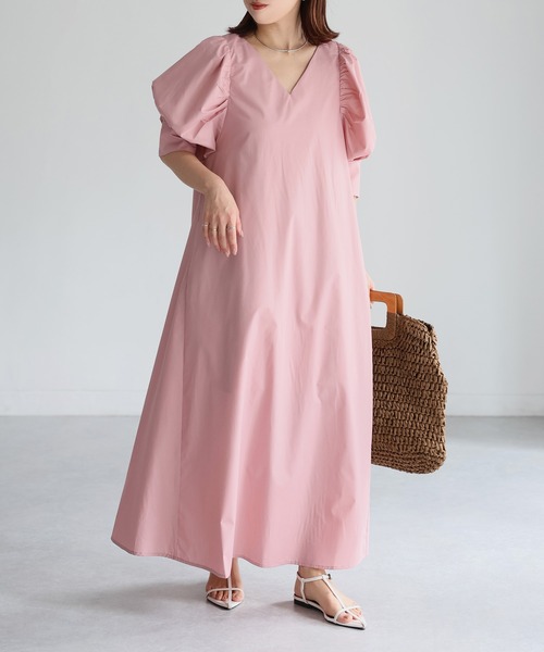 Riberry（リベリー） ワンピース Vネックパフスリーブワンピース「無地