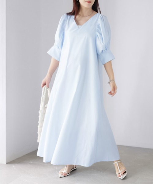 Riberry（リベリー） ワンピース Vネックパフスリーブワンピース「無地