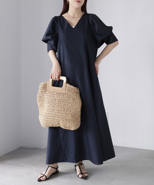 Riberry（リベリー） ワンピース Vネックパフスリーブワンピース「無地