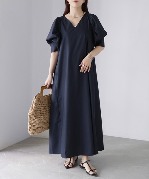 Riberry（リベリー） ワンピース Vネックパフスリーブワンピース「無地