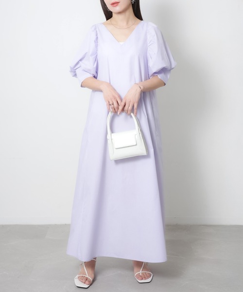 Riberry（リベリー） ワンピース Vネックパフスリーブワンピース「無地