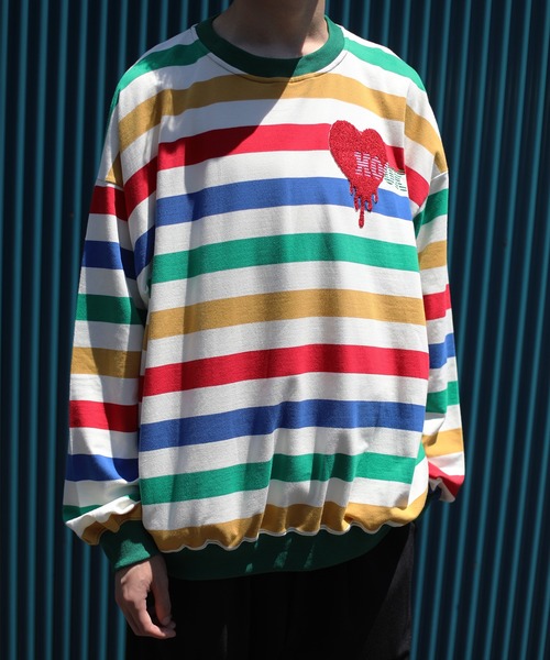 トレーナー スウェット HOOK -original- 溶けるハート刺繍レインボー