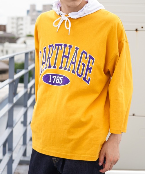 NAVY パーカー カレッジロゴワッペンフェイクレイヤードパーカー