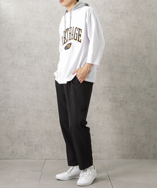NAVY パーカー カレッジロゴワッペンフェイクレイヤードパーカー