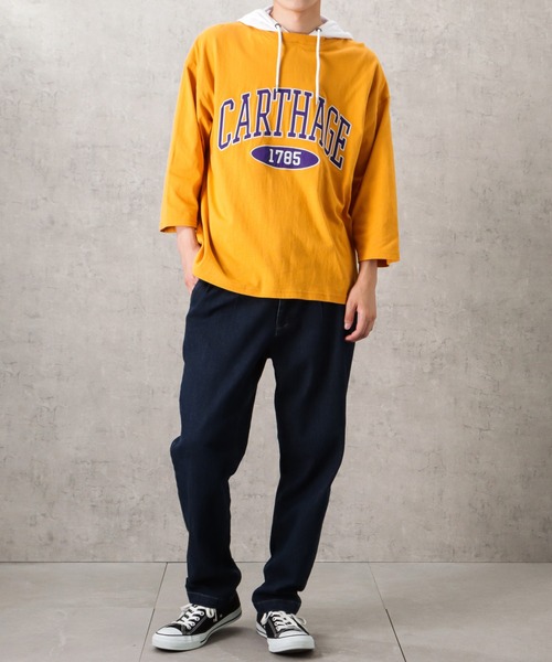 NAVY パーカー カレッジロゴワッペンフェイクレイヤードパーカー