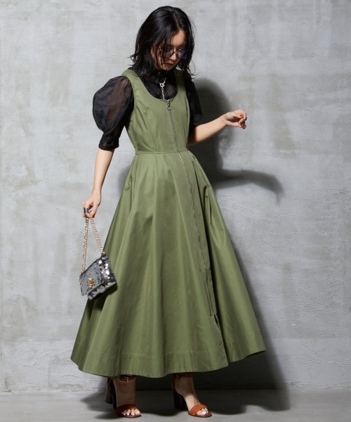 【新品】【大きいサイズ】【XL】SOBRE モノグラムジッパーワンピース 大きいサイズ レディース 変形ワンピース モノグラム柄 長袖