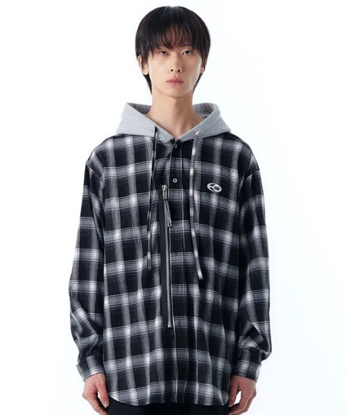 トップス OY CHECK ZIPPER HOODIE SHIRTS OY（オーワイ） シャツ 「OY/オーワイ」CHECK ZIPPER HOODIE SHIRTS