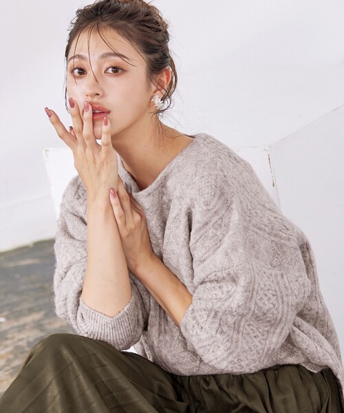 Tiaclasse ニット セーター 「洗える」ケーブル柄編みニットプル