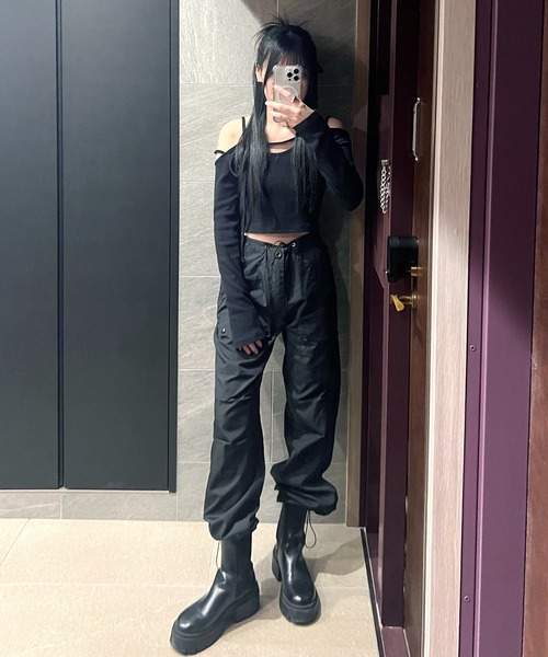 ナイロン黒カーゴパンツ　made in england Chick カーゴパンツ Nylon Cargo Pants / ナイロンカーゴパンツ