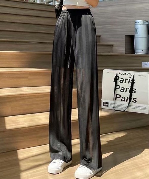 Achic パンツ ストライプ シースルー ロングパンツ レディース