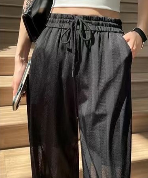 Achic パンツ ストライプ シースルー ロングパンツ レディース