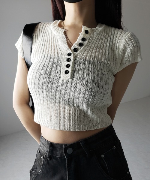 me+em select ニット セーター 「 3color 」キーネックショート