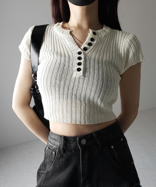me+em select ニット セーター 「 3color 」キーネックショート
