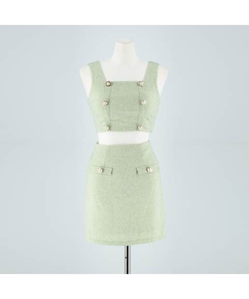 DAZZY ドレス パールボタン ツイード セットアップ : ZOZOTOWN