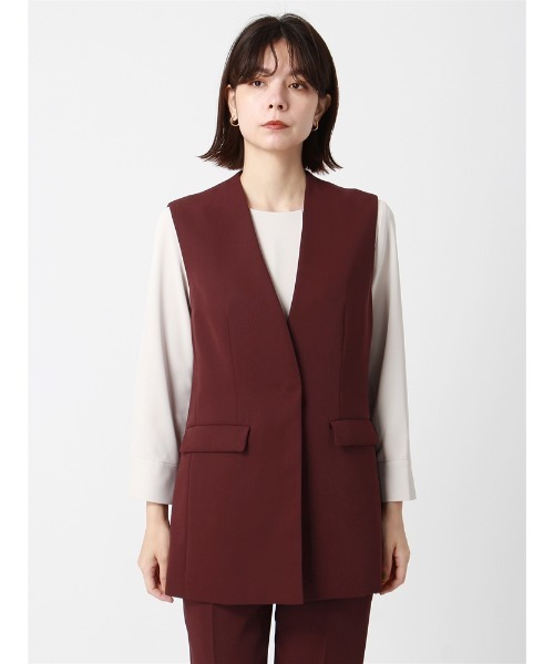 ベスト ジレ ノーカラージレ ウォッシャブル 消臭 ダブルクロスサテン 無地 レディース ベスト ジレ ノーカラージレ ウォッシャブル 消臭 ダブルクロス