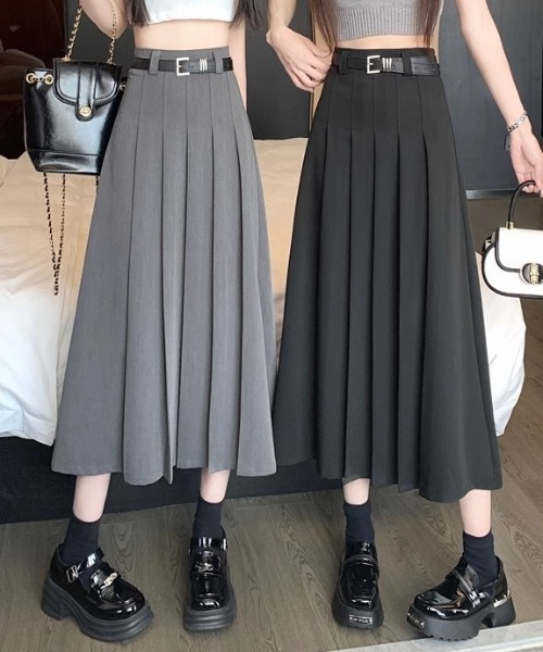 スカート 「ベルト付」タックプリーツロングスカート : ZOZOTOWN Yahoo