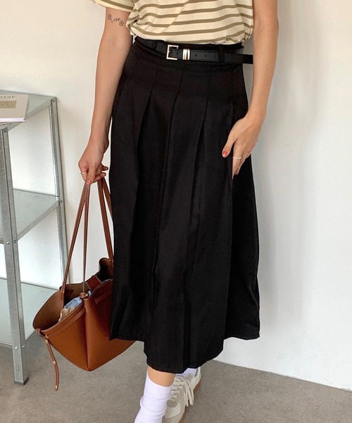 スカート 「ベルト付」タックプリーツロングスカート : ZOZOTOWN Yahoo