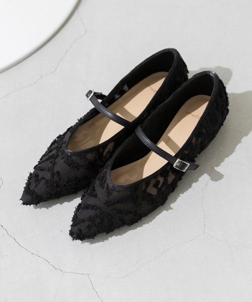 ［美品］チュールストラップパンプス welleg（ウェレッグ） パンプス ポインテッドトゥ チュールストラップ