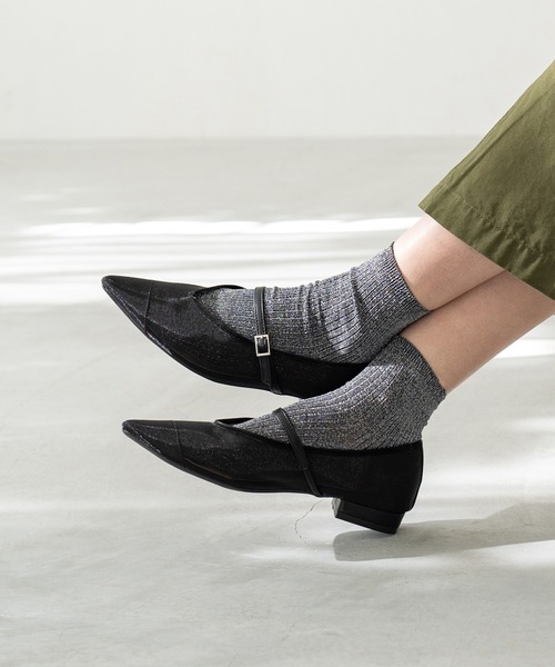 ［美品］チュールストラップパンプス welleg（ウェレッグ） パンプス ポインテッドトゥ チュールストラップ