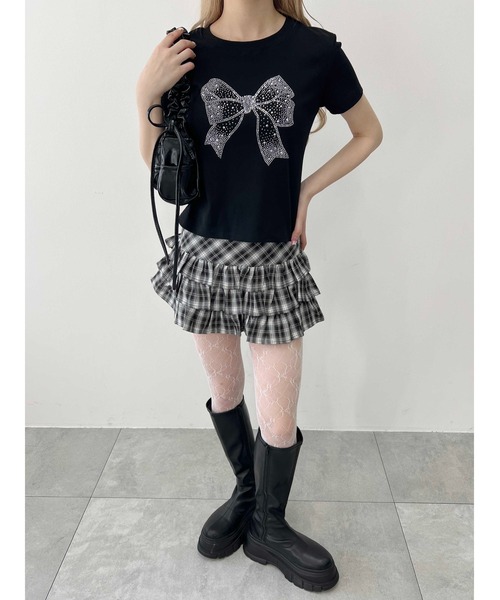 tシャツ 「プチプラ￥2199」リボンストーンロゴTシャツ