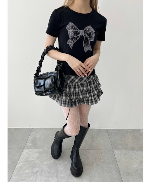 tシャツ 「プチプラ￥2199」リボンストーンロゴTシャツ