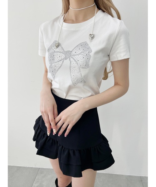tシャツ 「ZOZO限定」リボンレース×ストーンモチーフTシャツ レディース WOND tシャツ リボンモチーフTシャツ レディース : ZOZOTOWN