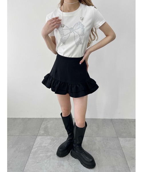 tシャツ 「プチプラ￥2199」リボンストーンロゴTシャツ