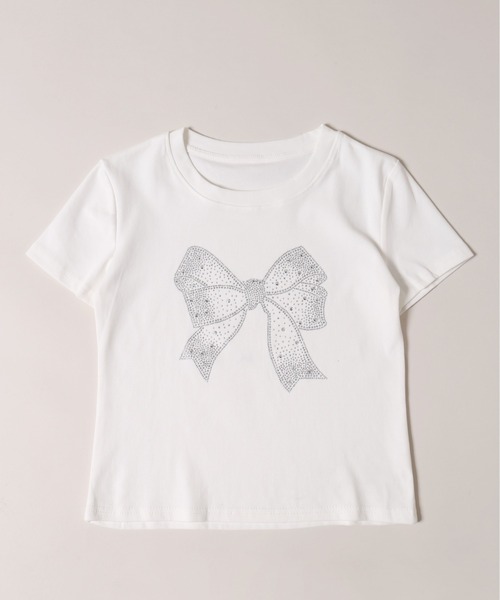 tシャツ 「プチプラ￥2199」リボンストーンロゴTシャツ