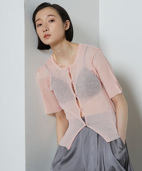 le ELMi カーディガン Sheer rib hole half sleeve cardigan