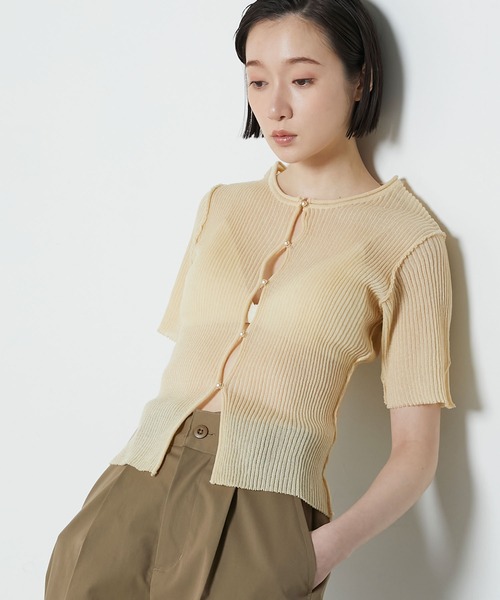 Sheer RIB 2wayカーディガン plage カーディガン whisper rib sheer レディース : ZOZOTOWN
