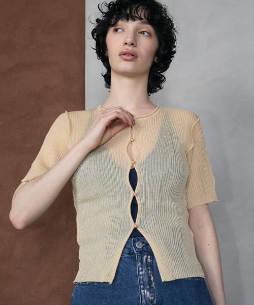 le ELMi カーディガン Sheer rib hole half sleeve cardigan